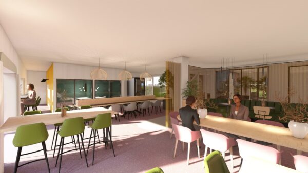 Moderne, licht ingerichte kantoorruimte aan de Marten Meesweg met diverse werkplekken en zitgedeeltes.